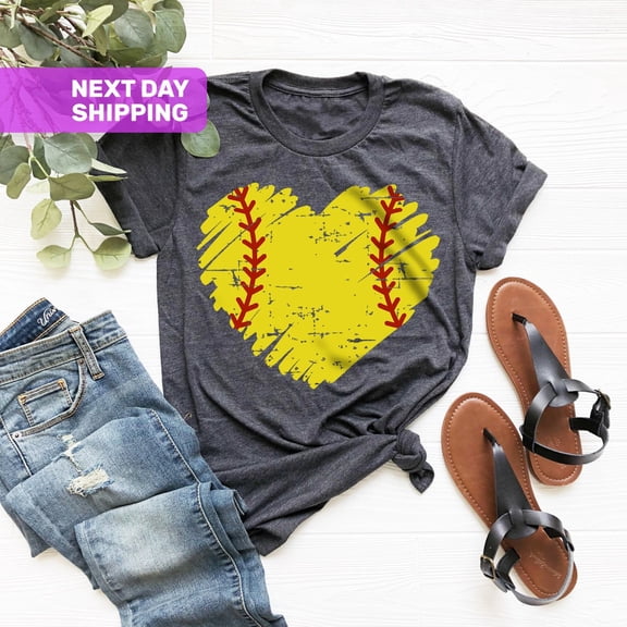 Distressed Softball Heart Shirt, Baseball Heart Shirt, Distressed Baseball Shirt, Softball Shirt, Softball Heart Shirt, Softball Mom Shirt Tshirt All Size S-5XL
