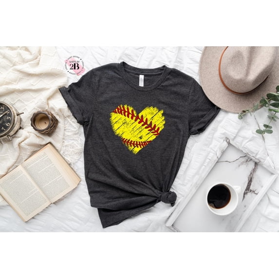 Distressed Softball Heart Shirt, Softball Shirt, Softball Heart Shirt, Softball Mom Shirt, Baseball Heart Shirt, Distressed Baseball Shirt