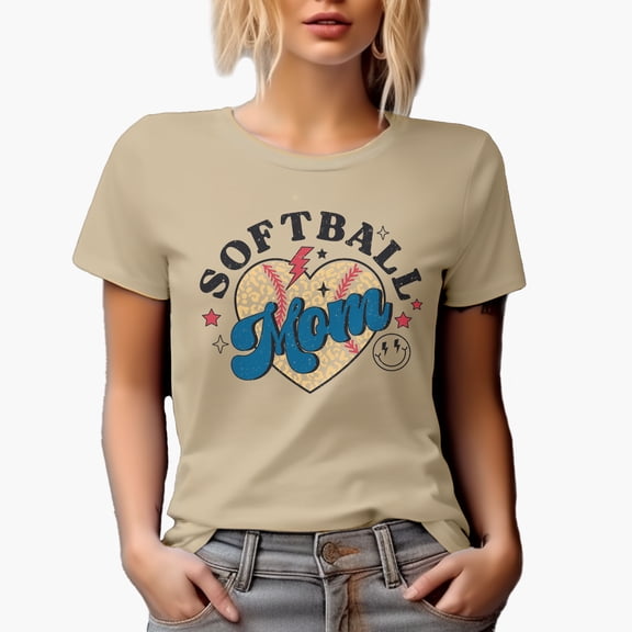 Distressed Softball Mom - Retro Art Merch Gift, Tan T-Shirt, Medium