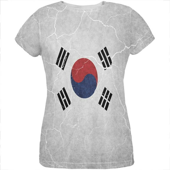 Distressed South Korean Flag All Over Womens T Shirt Multi SM