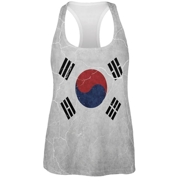 Distressed South Korean Flag All Over Womens Work Out Tank Top Multi SM