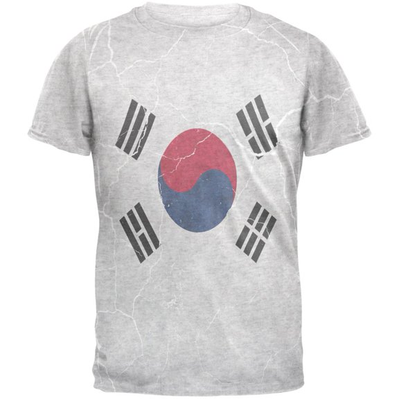 Distressed South Korean Flag Mens T Shirt Heather White SM