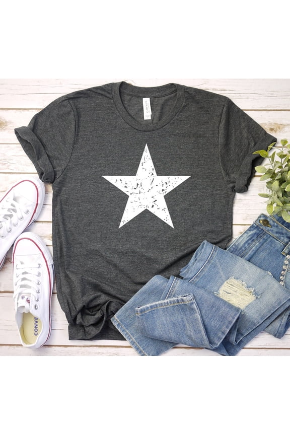 Distressed Star Shirt, White Star Shirt, Star Shirt, Star Tee Shirt, Big Star T Shirt, Star Shirt Women, Men'S Star T-Shirt