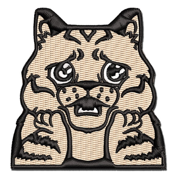 Distressed Striped Cat Looks Worried Applique Multi-Color Embroidered Iron-On Patch - 2.0 Inch Mini