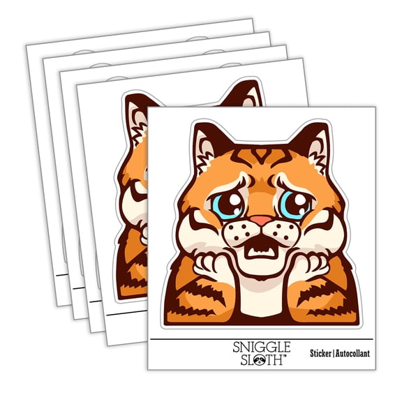 Distressed Striped Cat Looks Worried Car Window Bumper Water Bottle Phone Tablet Laptop Waterproof Vinyl Decal Sticker Set 5-Pack - Gloss Finish - 4.0"