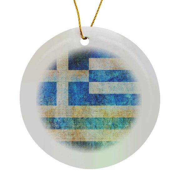 3drose, Distressed Style Grunge Flag of Greece, Circle Porcelain Ornament