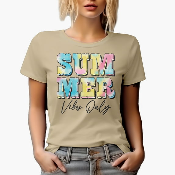Distressed Summer Vibes Only - Tie Dye Art Merch Gift, Tan T-Shirt, Large