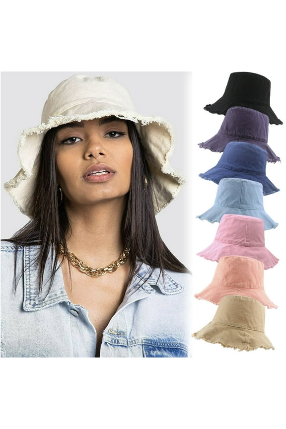 Distressed Sun Hats for Women Summer Casual Wide Brim Cotton Bucket Hat Beach Vacation Travel Accessories