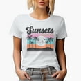 thumbnail image 1 of Distressed Sunsets and Palm Trees - Summer or Beach Themed Art Merch Gift, White T-Shirt, Large, 1 of 5