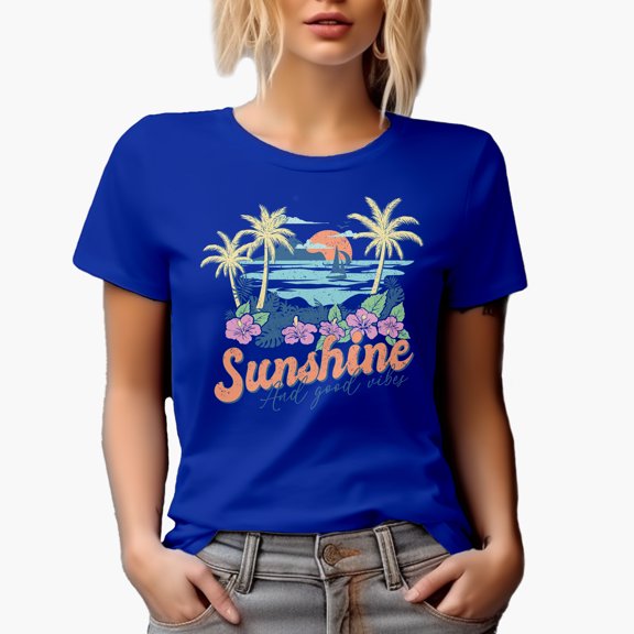 Distressed Sunshine and Good Vibes, Tropical & Summer Themed Art Merch Gift, Royal Blue T-Shirt, XL
