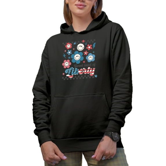 Distressed Sweet Land of Liberty, Retro 4th of July Art, Black Hooded Sweatshirt or Hoodie, Large