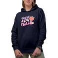 thumbnail image 1 of Sweet as a Peach, Retro Groovy Wavy Text Art, Valentine's Day Merch Gift, Navy Blue Hooded Sweatshirt or Hoodie, Small, 1 of 5