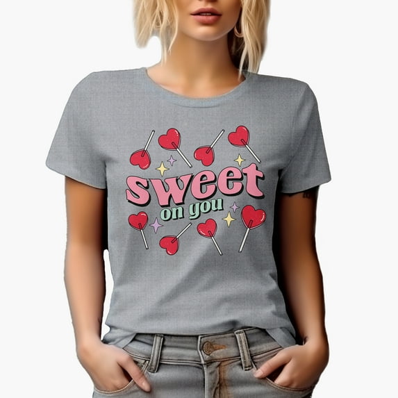 Distressed Sweet on You - Retro Heart Lollipops Valentine's Day Art Merch Gift, Heather Grey T-Shirt, Medium