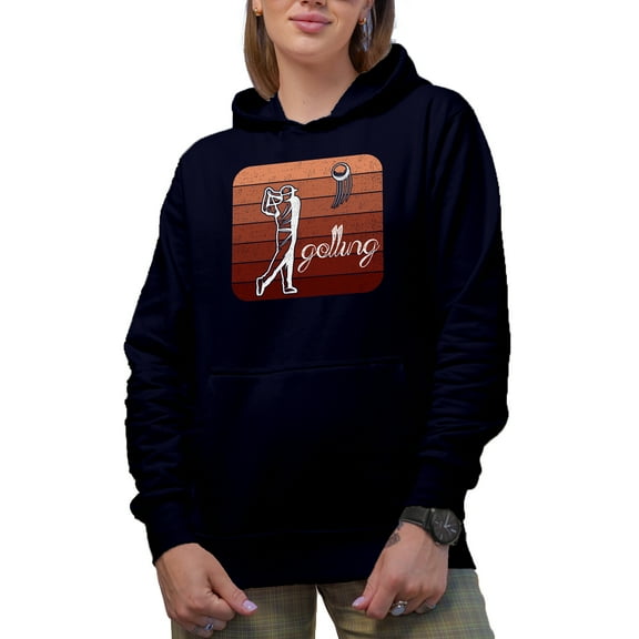 Distressed Swinging Golf Player, Golfing or Golfer Themed Merch Gift, Navy Blue Hooded Sweatshirt or Hoodie, Small
