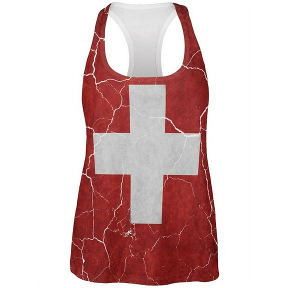 Distressed Swiss Flag All Over Womens Work Out Tank Top Multi 2XL