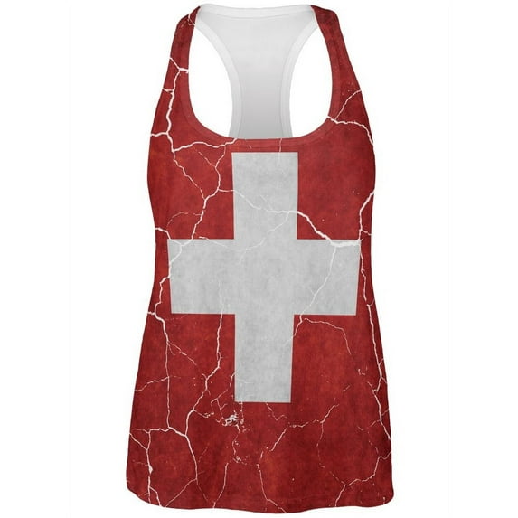 Distressed Swiss Flag All Over Womens Work Out Tank Top Multi SM