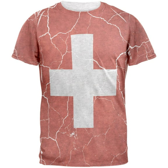 Distressed Swiss Flag Mens T Shirt Heather White LG