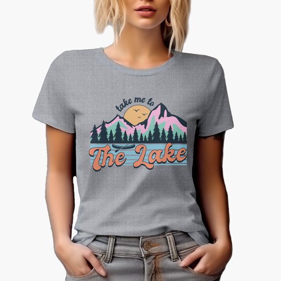 Distressed Take Me to the Lake - Vacation or Adventure Themed Art Merch Gift, Heather Grey T-Shirt, XL