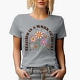thumbnail image 1 of Distressed Teacher Is a Work of Heart - Retro Butterfly & Flowers Art Merch Gift, Heather Grey T-Shirt, 2XL, 1 of 5