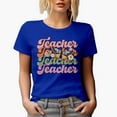 thumbnail image 1 of Distressed Teacher & Retro Butterfly & Flowers Art Merch Gift, Royal Blue T-Shirt, Large, 1 of 5