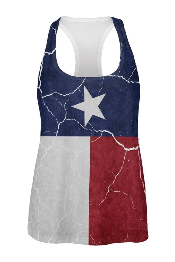 Distressed Texas Flag All Over Womens Work Out Tank Top Multi X-LG