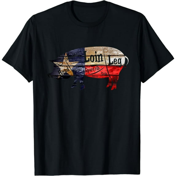 Distressed Texas Flag BBQ Pork Butcher Cuts Barbecue T Shirt T-Shirt