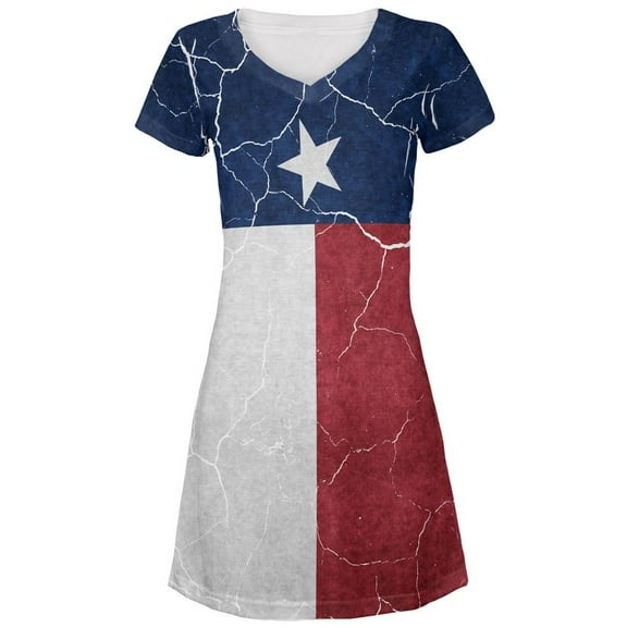 Distressed Texas Flag Juniors V-Neck Beach Cover-Up Dress