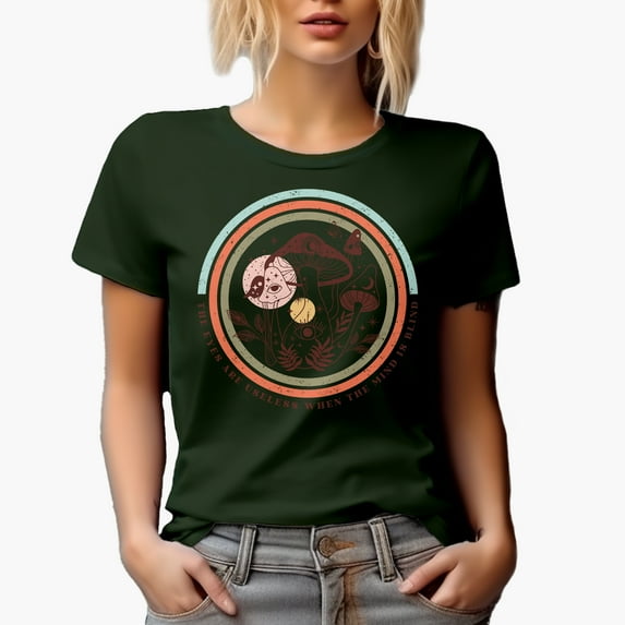 Distressed The Eyes Are Useless When the Mind Is Blind Quote & Boho Art Merch Gift, Military Green T-Shirt, 3XL