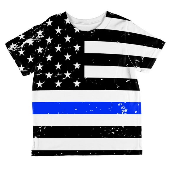 Distressed Thin Blue Line American Flag All Over Toddler T Shirt Multi 2T