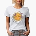thumbnail image 1 of Distressed Think Happy Thoughts Quote - Boho Sun Art Merch Gift, White T-Shirt, Large, 1 of 5