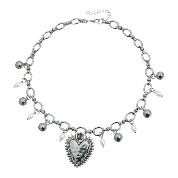 Distressed Thorn Heart Necklace with Imitation Pearls