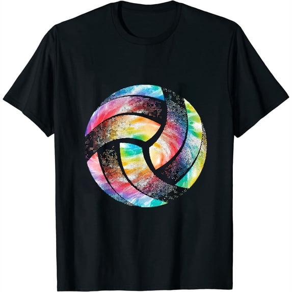 Distressed Tie Dye Volleyball Vintage Gameday Womens T-Shirt Black Large
