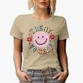 thumbnail image 1 of Distressed Treat Yo Self - Happy or Smiling Face and Flowers Art Merch Gift, Tan T-Shirt, Small, 1 of 5