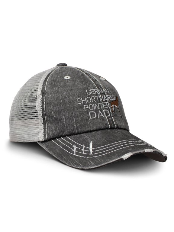 Distressed Trucker Hat German Shorthaired Pointer Dad Embroidery for Men & Women Black Gray