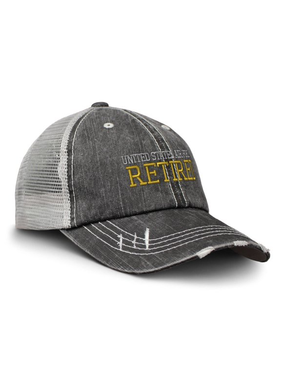 Custom Distressed Trucker Hat Us Air Force Retired A Embroidery Cotton for Men & Women Strap Closure Black Gray Design Only