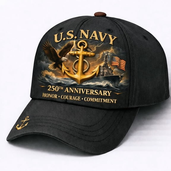 Distressed U.S. Navy 250th Anniversary Embellished Patriotic Cap