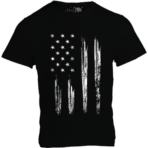 Distressed US Flag supporting Military and Veterans Mens T-Shirt Medium Black