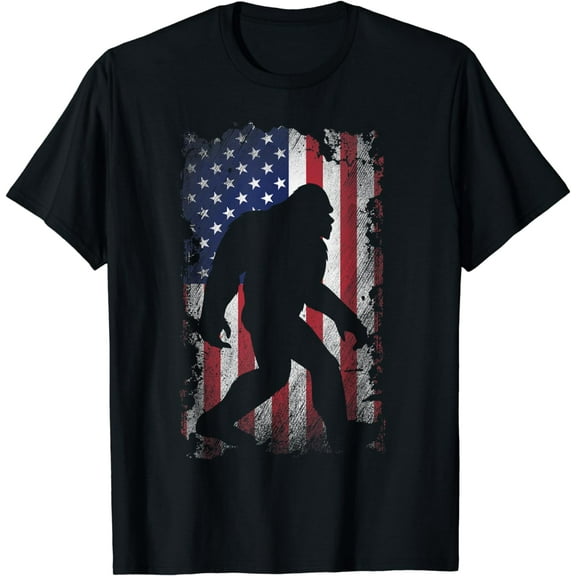 Distressed USA American Flag Bigfoot Sasquatch T Shirt T-Shirt