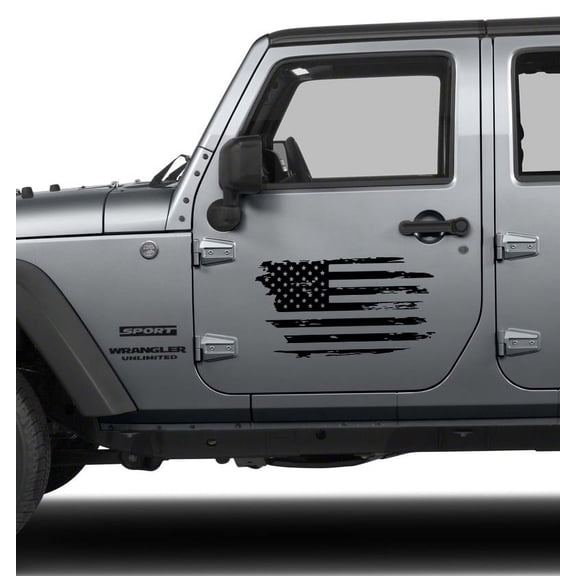 Distressed USA American Flag VINYL decal for Jeep doors, Truck and others. (BLACK MATTE)