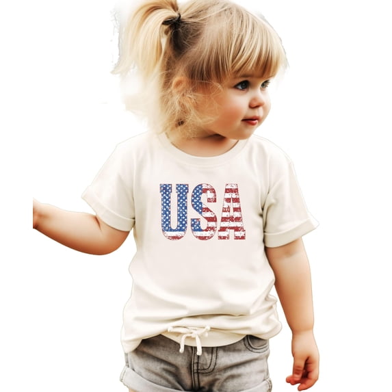Distressed USA Flag Shirt for Women, Men, Youth and Toddler Boys and Girls Matching 4th of July Tee Natural Shirt 4T