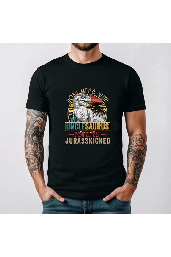 Distressed Unclesaurus Dinosaur T Rex Uncle Fathers Day Family Gift Unisex T-Shirt, for men & women, up to size 5XL.
