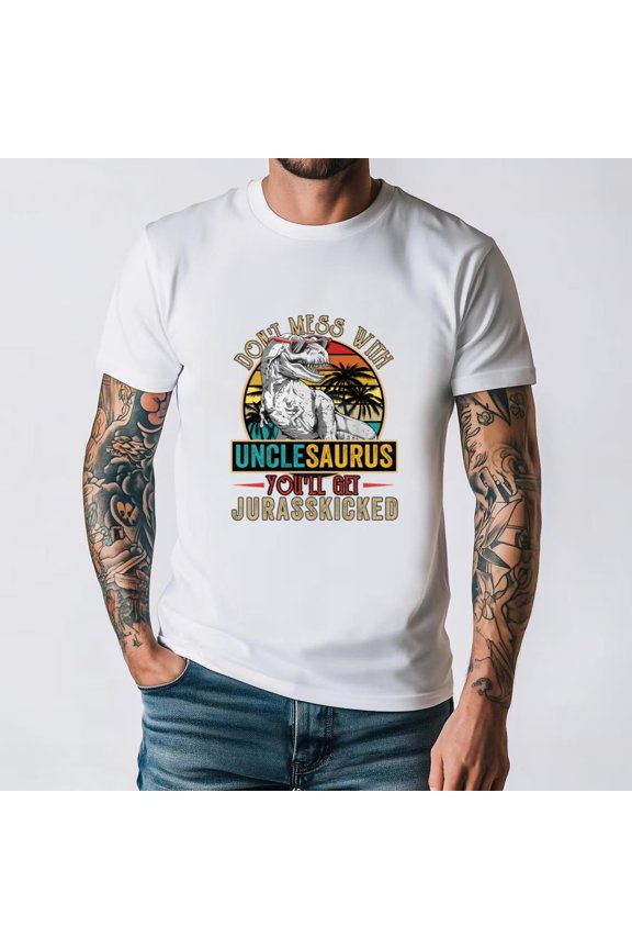 Distressed Unclesaurus Dinosaur T Rex Uncle Fathers Day Family Gift Unisex T-Shirt, for men & women, up to size 5XL.