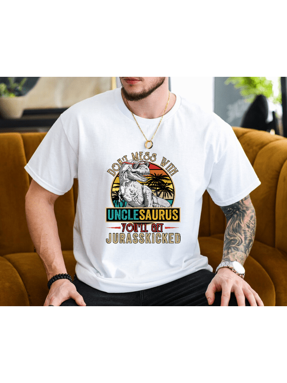 Distressed Unclesaurus Dinosaur TRex Uncle Present Unisex T-Shirt, up to size 3XL.