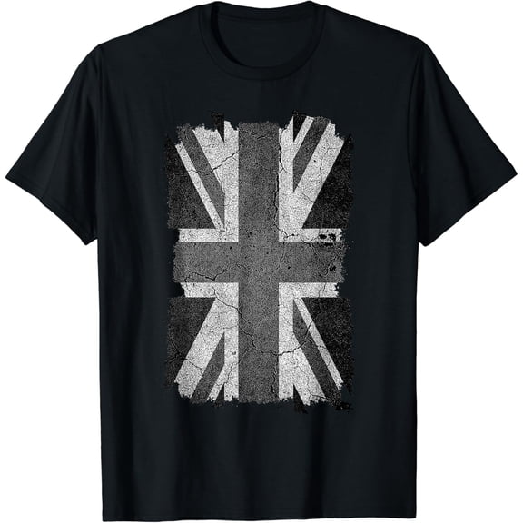 Distressed Union Jack UK Flag in Black and White Vintage T-Shirt mens t shirt，black，women，funny，misfits，men，journey