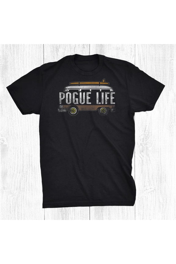 Distressed Vintage Style Pogue Life Surfer Van Shirt Gift Black Unisex T-Shirt