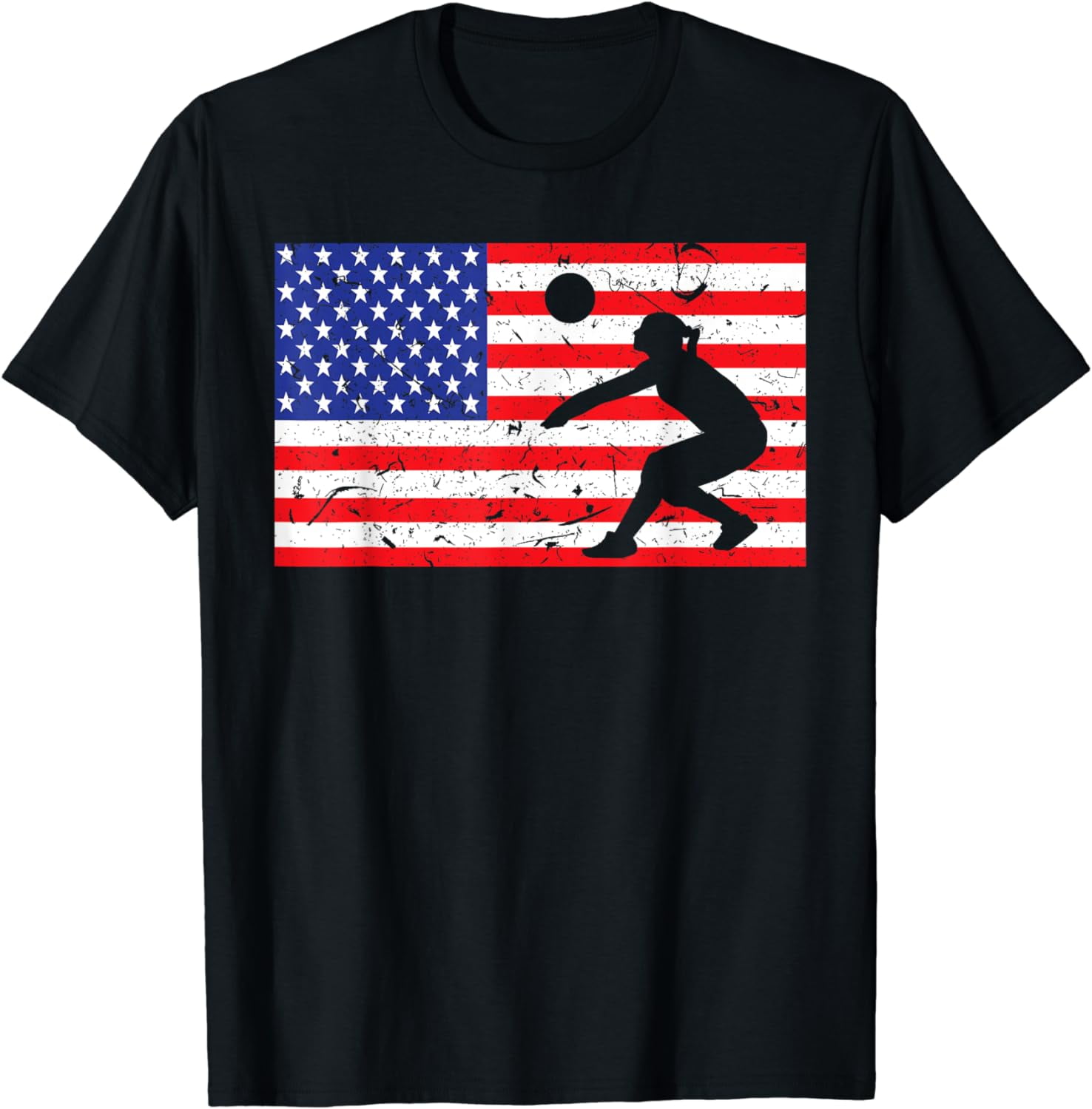 Distressed Volleyball USA American Flag Vintage Mine Player Cotton T