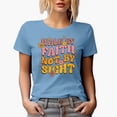 thumbnail image 1 of Distressed Walk by Faith Not by Sight - Retro Wavy Text Art Merch Gift, Baby Blue T-Shirt, 2XL, 1 of 5