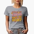 thumbnail image 1 of Distressed Walk by Faith Not by Sight - Retro Wavy Text Art Merch Gift, Heather Grey T-Shirt, 2XL, 1 of 5