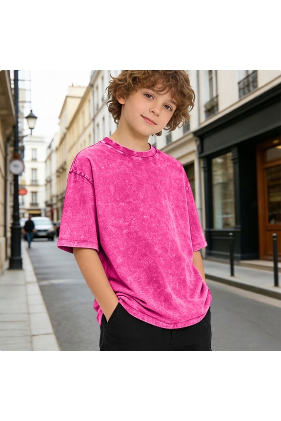 Distressed Wasch Style Crewneck Tee Shirt For Boys Casual Everyday Wear Comfortable Blend Basic Top Short Sleeve Shirt for Boys Tees Kids Tshirts Clothes Summer Tops T-Shirt