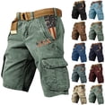 thumbnail image 1 of Distressed Wash Cargo Shorts with Multiple Pockets and Relaxed Fit, Awesome For Weekend Errands Backyard Projects Or Casual Outings Army Green L, 1 of 4